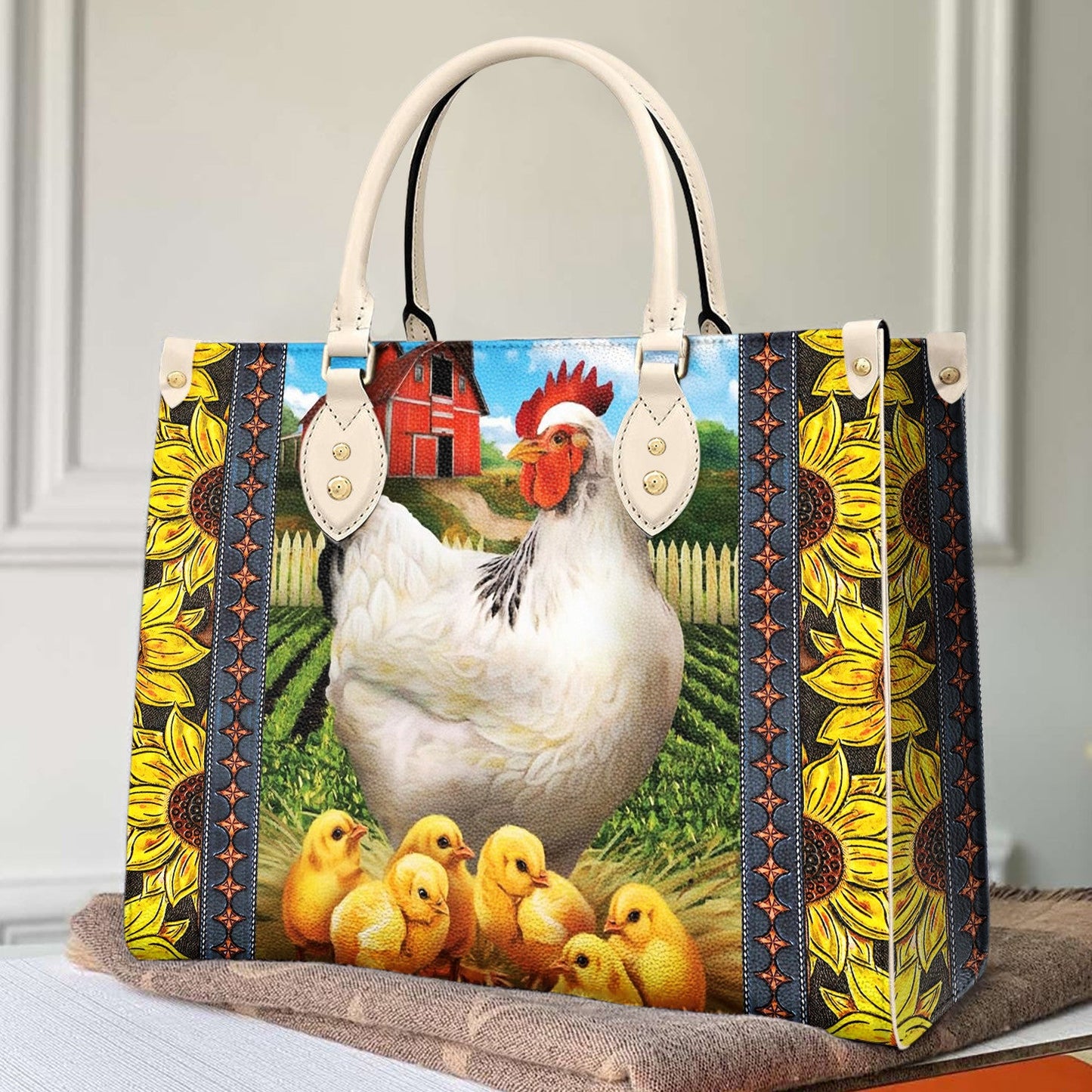 Chicken Leather Bag Shineful Sunflower Mn8 Creamy White