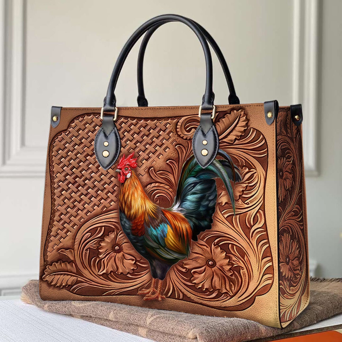 Chicken Leather Bag Shineful Gorgeous Rooster Mn8 Black