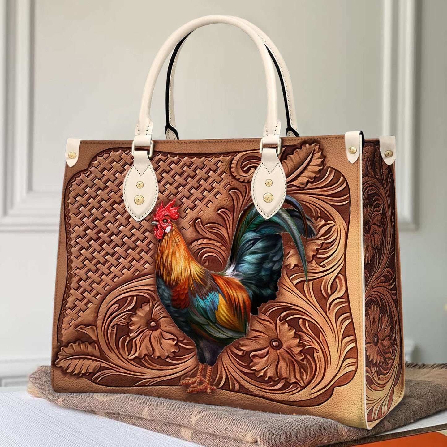 Chicken Leather Bag Shineful Gorgeous Rooster Mn8 Creamy White