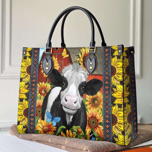 Cow Leather Bag Shineful Sunflower Dairy Cattle Mn8 Black