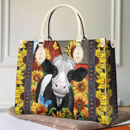 Cow Leather Bag Shineful Sunflower Dairy Cattle Mn8 Creamy White