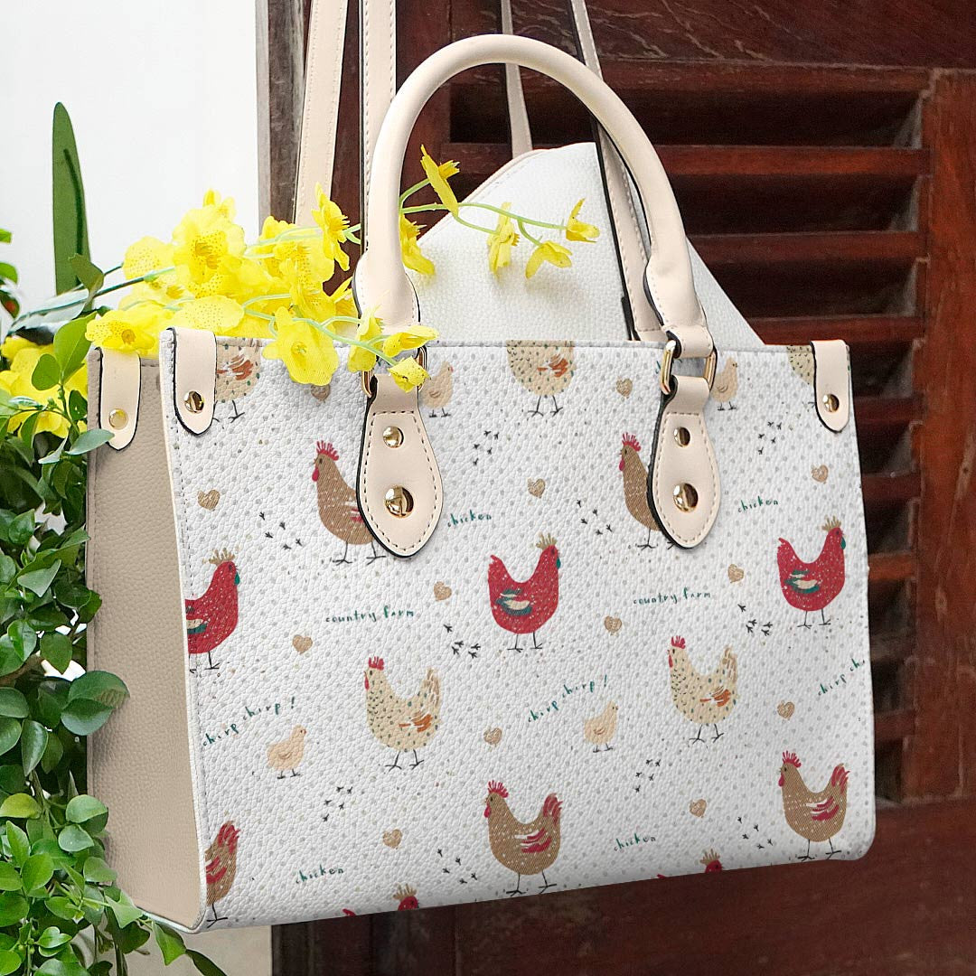 Chicken Personalized Leather Bag Shineful Cute Chickens Lk8 Creamy White