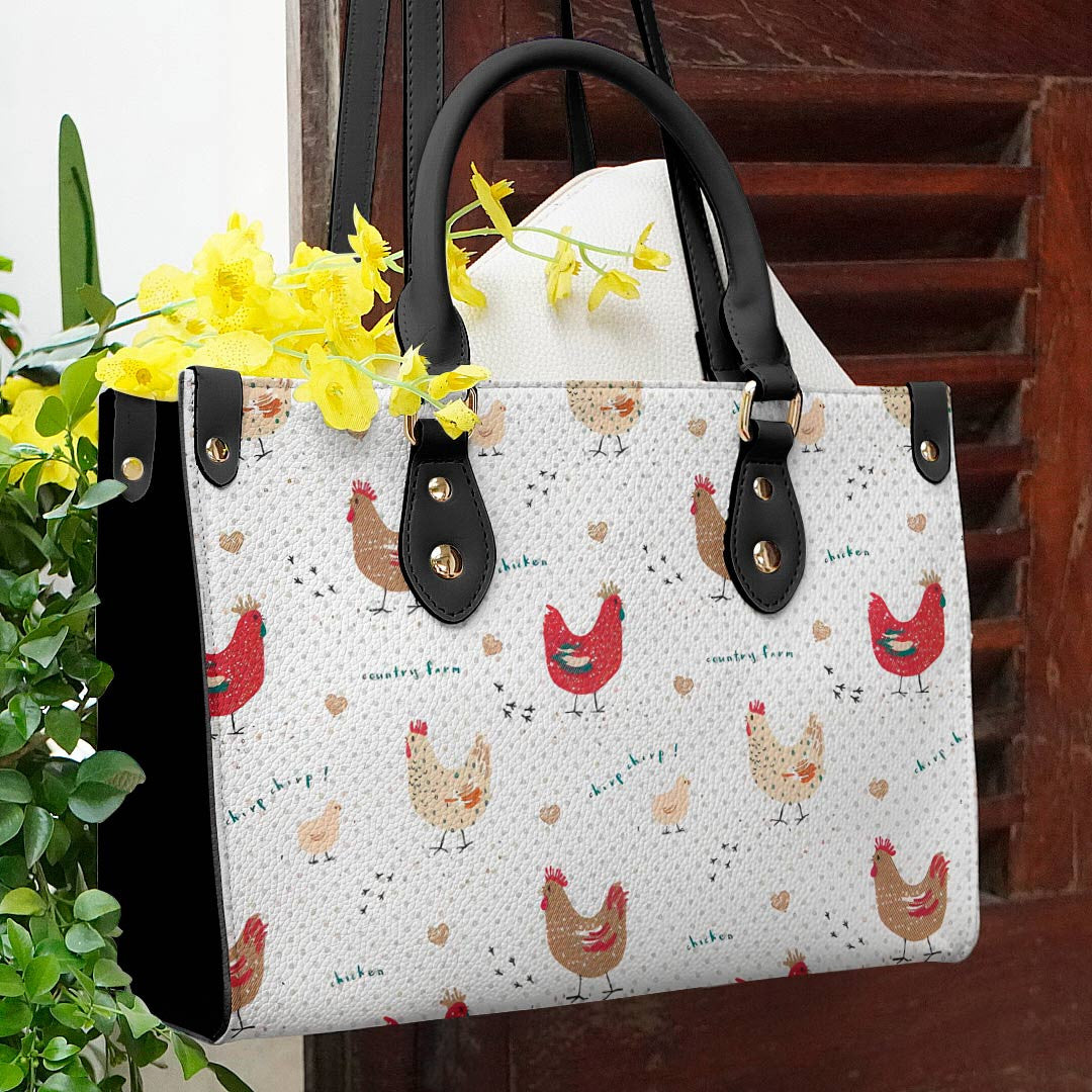 Chicken Personalized Leather Bag Shineful Cute Chickens Lk8 Black