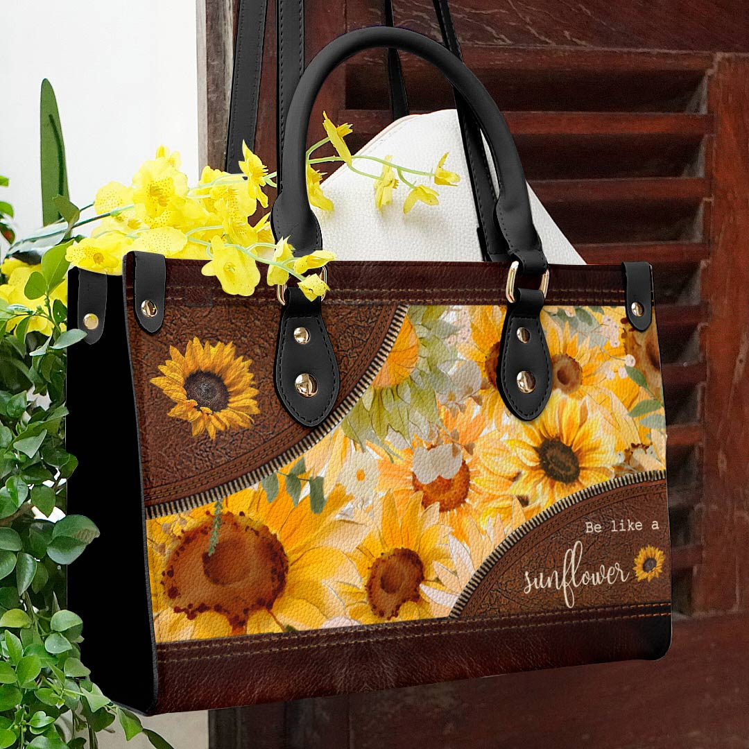 Flower Personalized Leather Bag Shineful Be Like A Sunflower Lk8 Black