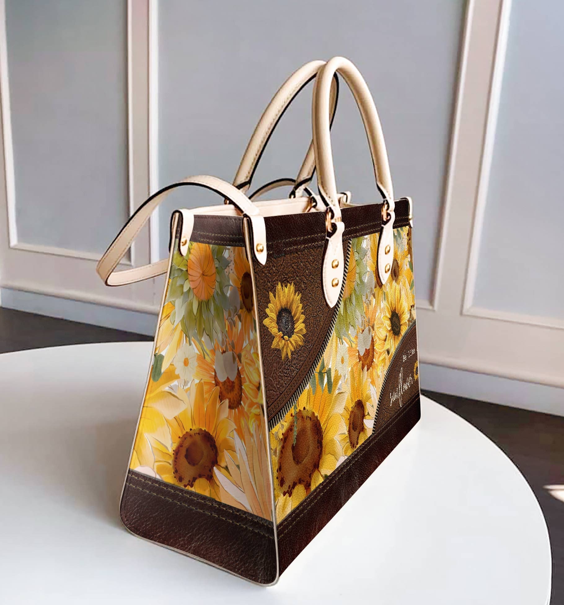 Flower Personalized Leather Bag Shineful Be Like A Sunflower Lk8