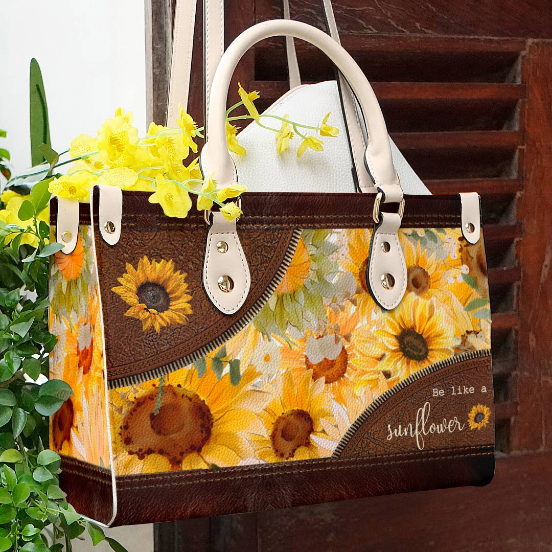 Flower Personalized Leather Bag Shineful Be Like A Sunflower Lk8 Creamy White