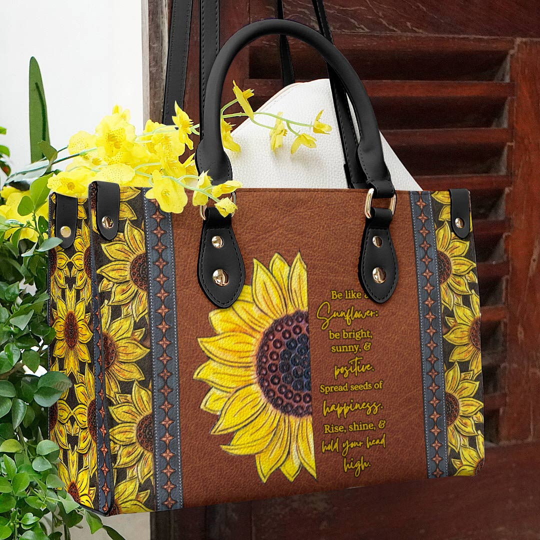 Flower Personalized Leather Bag Shineful Be Like A Sunflower Ver2 Lk8 Black