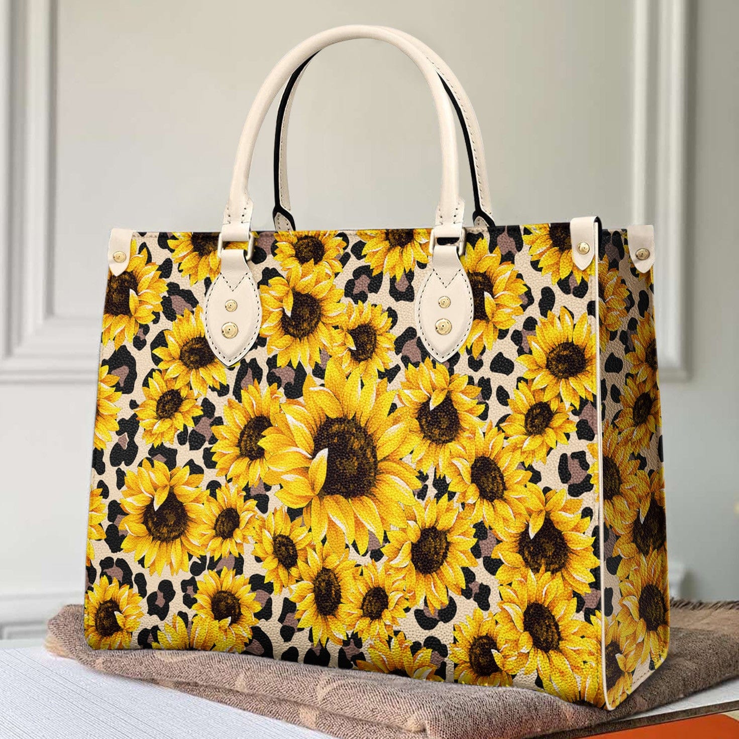 Sunflower Leather Bag Shineful Leopard Mn8 Creamy White