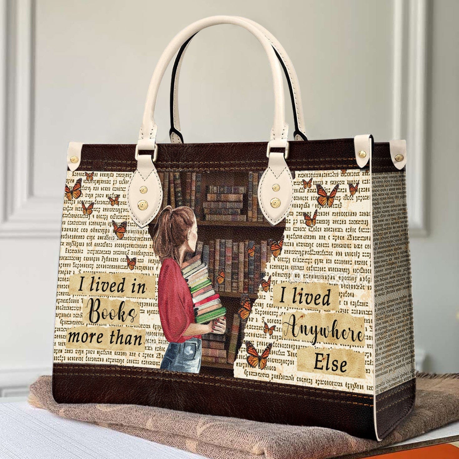 Reading Leather Bag Shineful Lived In Books Nl09 Creamy White