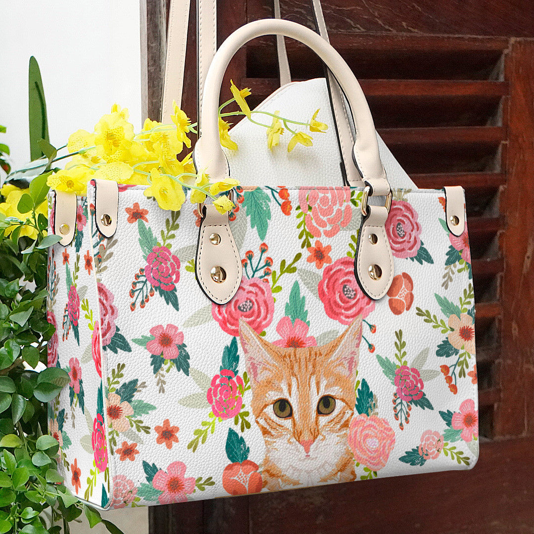 Cat Leather Bag Shineful Traditional & Flower Nl09 Creamy White