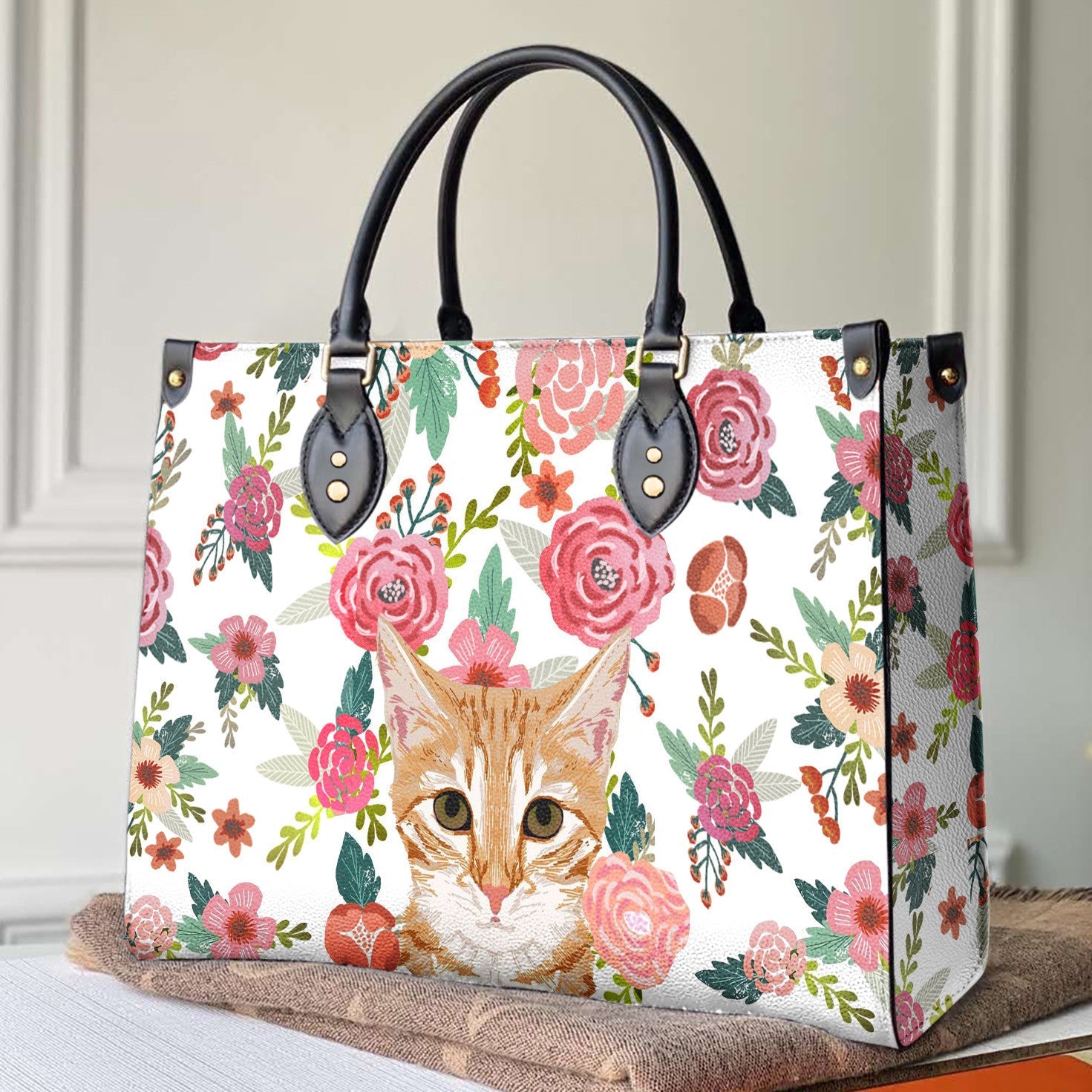 Cat Leather Bag Shineful Traditional & Flower Nl09