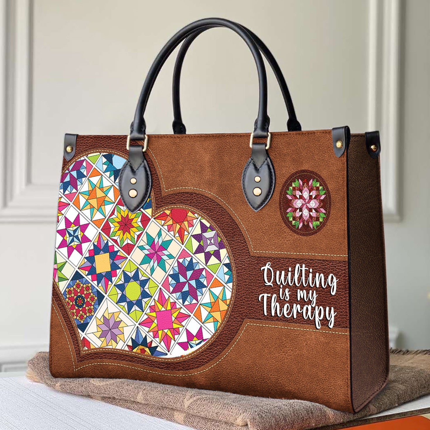 Quitl Heart Leather Bag Shineful Traditional Quilting Is My Therapy Nl09