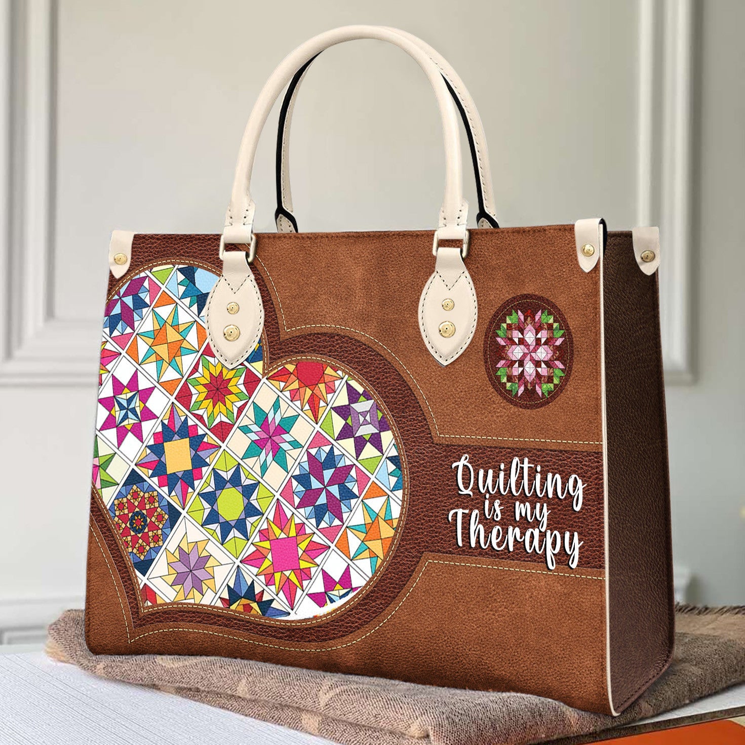 Quitl Heart Leather Bag Shineful Traditional Quilting Is My Therapy Nl09