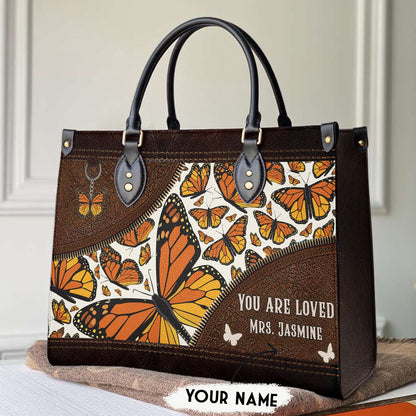 Butterfly Personalize Leather Bag Shineful You Are Loved Mn8 Black