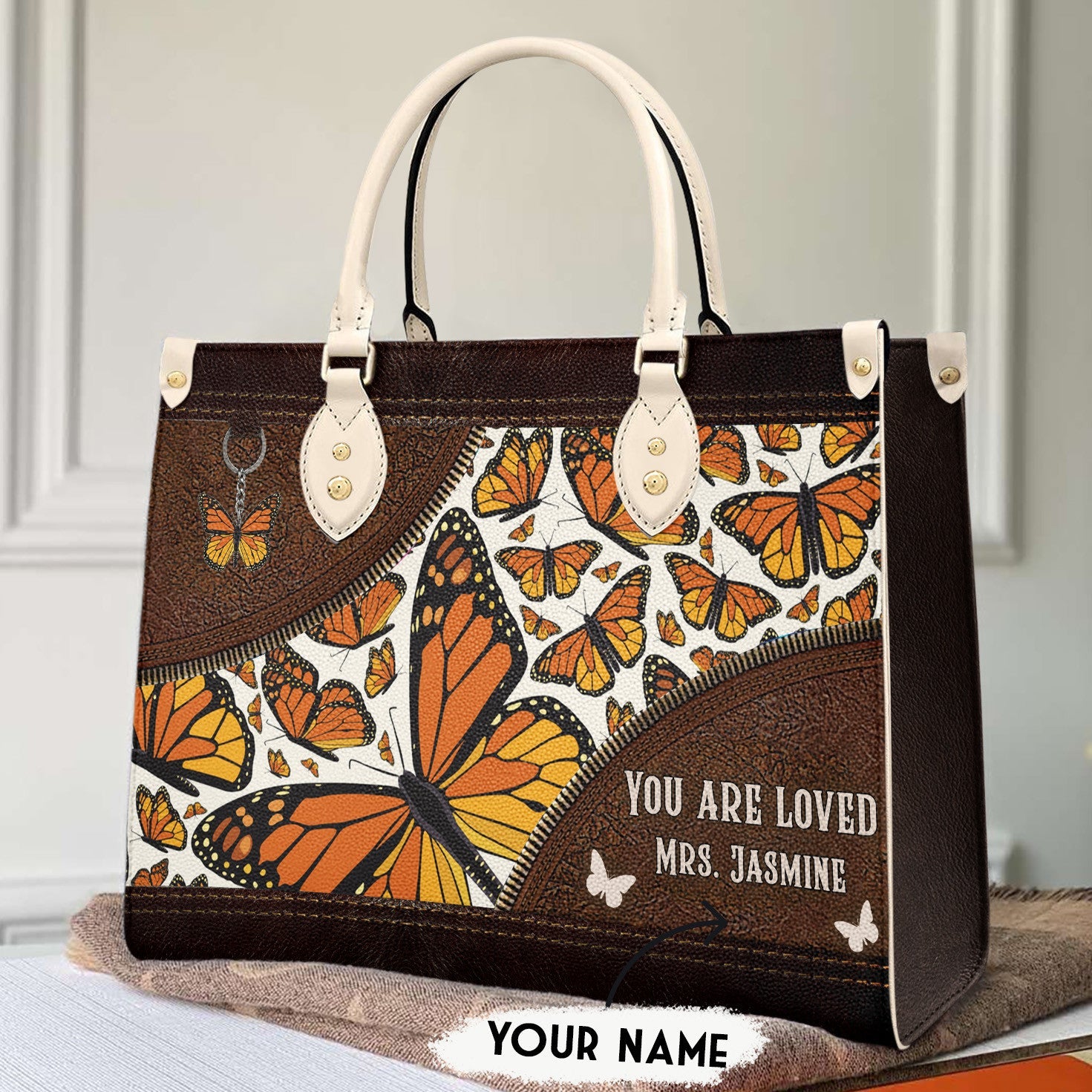 Butterfly Personalize Leather Bag Shineful You Are Loved Mn8 Creamy White