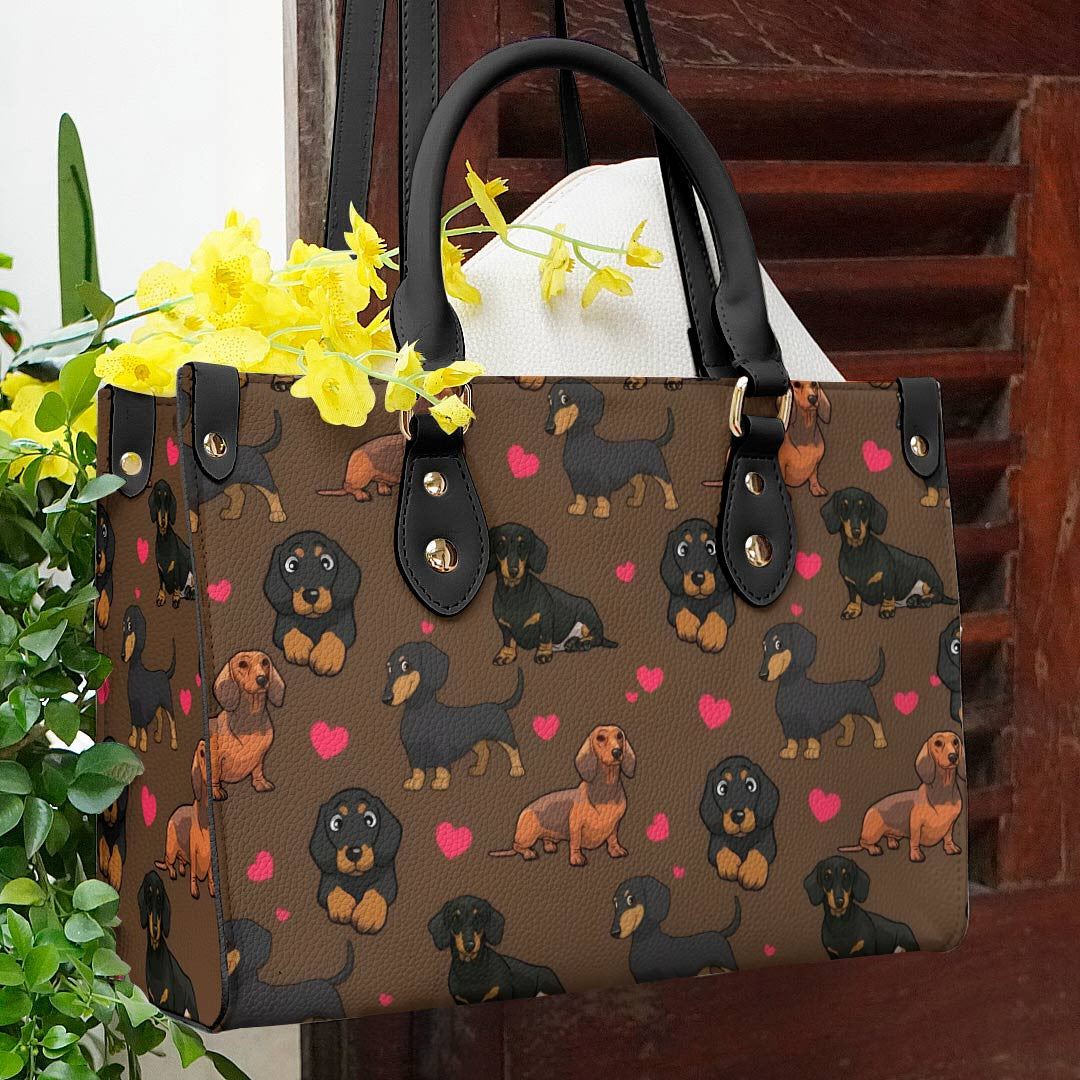 Dog Leather Bag Shineful Lovely Dachshunds Lk8 Black