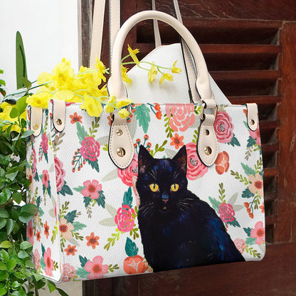 Cat Leather Bag Shineful Traditional Black & Flower Nl09