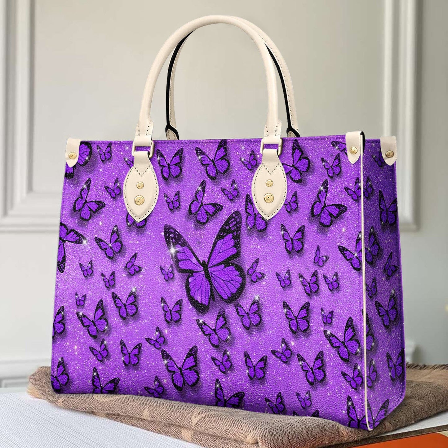 Butterfly Leather Bag Shineful Purple Mn8 Creamy White