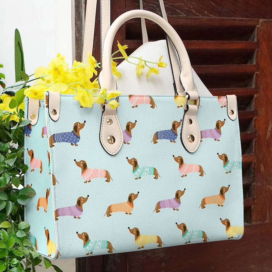 Dog Leather Bag Shineful Colorful Dachshunds Lk8 Creamy White