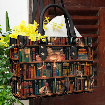 Cat Leather Bag Shineful With Books Ver3 Lk8 Black