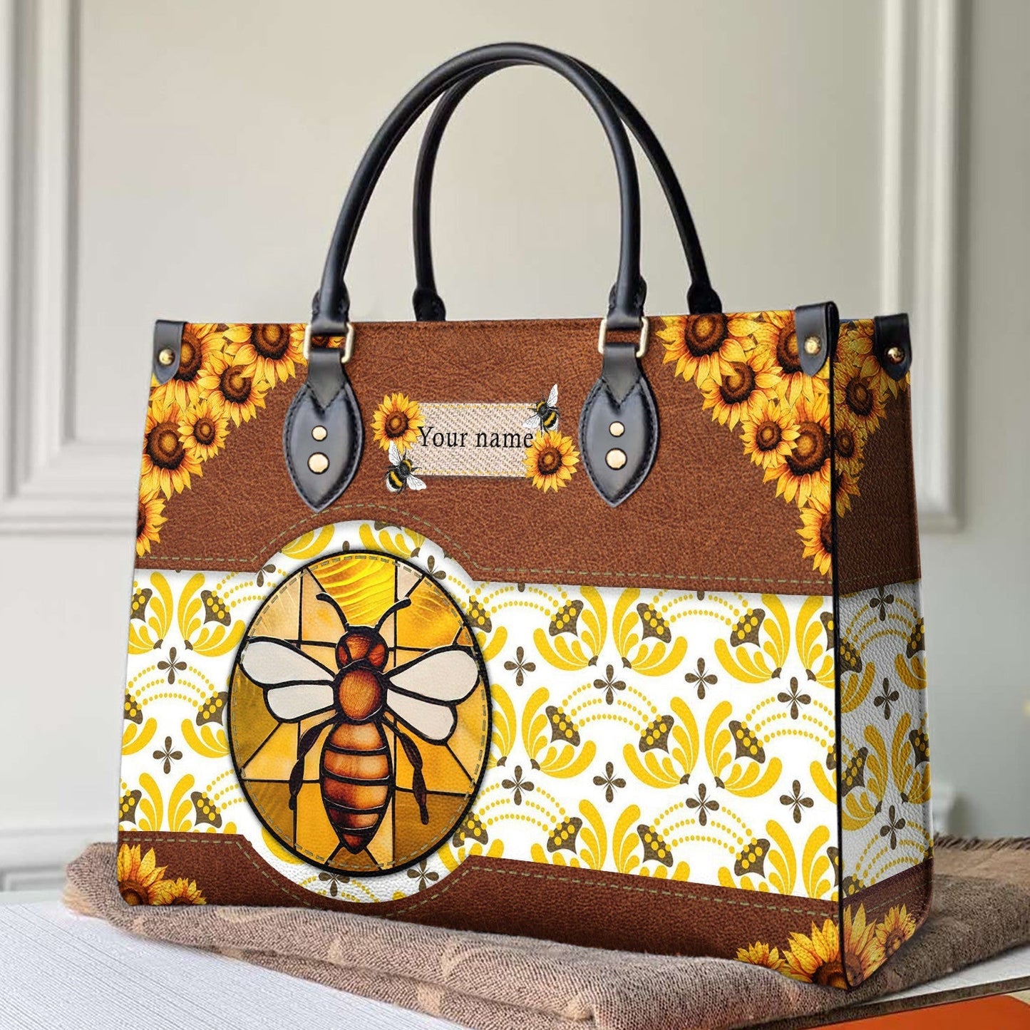 Sac en cuir brillant Bee Sunflower Sac en cuir Shineful Bee Sunshine