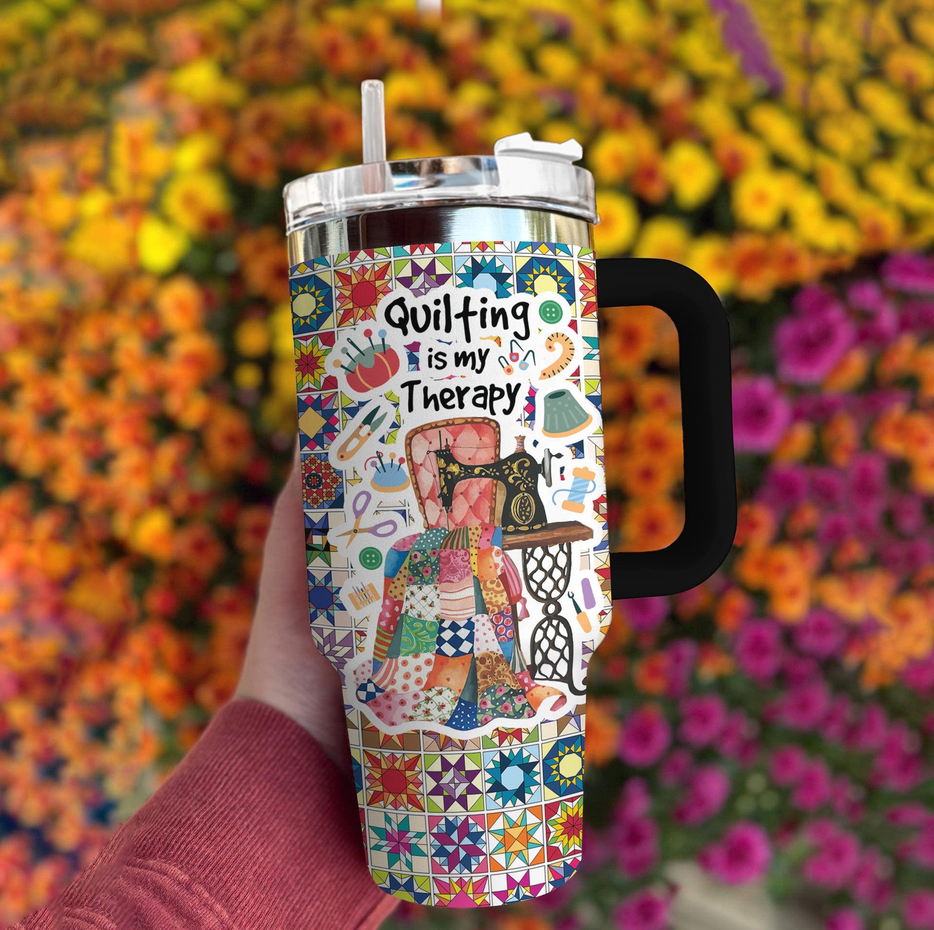 Quilting Shineful™ 40Oz Tumbler Is My Therapy Nl09 Black