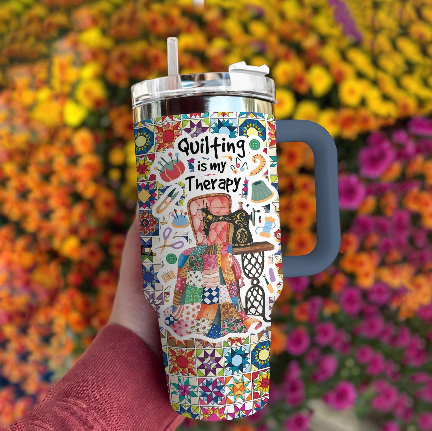 Quilting Shineful™ 40Oz Tumbler Is My Therapy Nl09 Navy