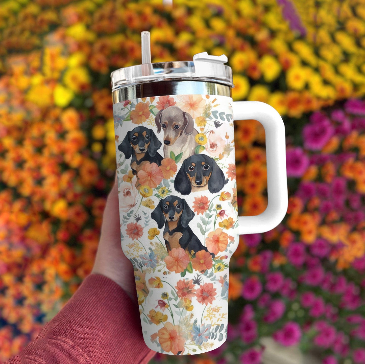 Dachshund 40 Oz Shineful™ Tumbler & Wild Flower Nl09 White 40Oz