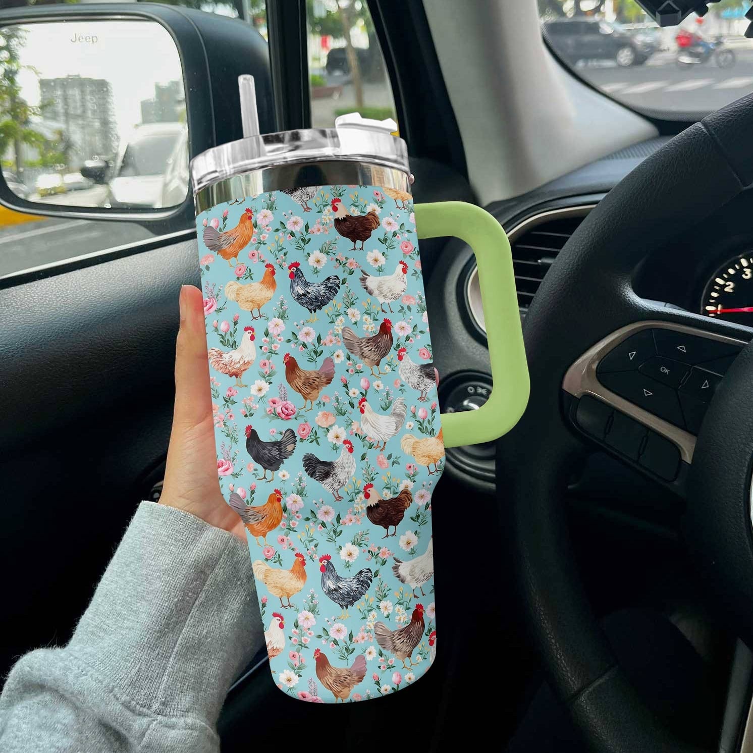 Chicken 40 Oz Shineful™ Tumbler Pretty Floral Tl10 Green 40Oz