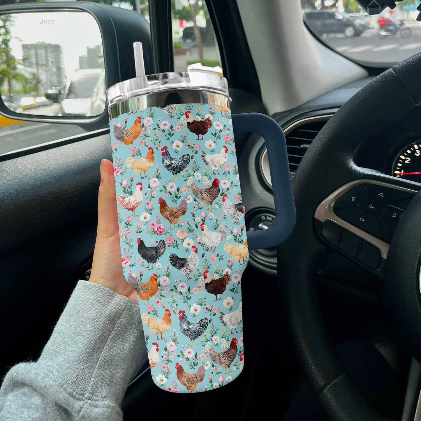 Chicken 40 Oz Shineful™ Tumbler Pretty Floral Tl10 Navy 40Oz