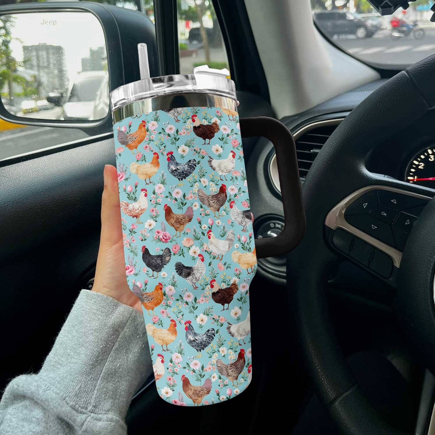 Chicken 40 Oz Shineful™ Tumbler Pretty Floral Tl10 Black 40Oz