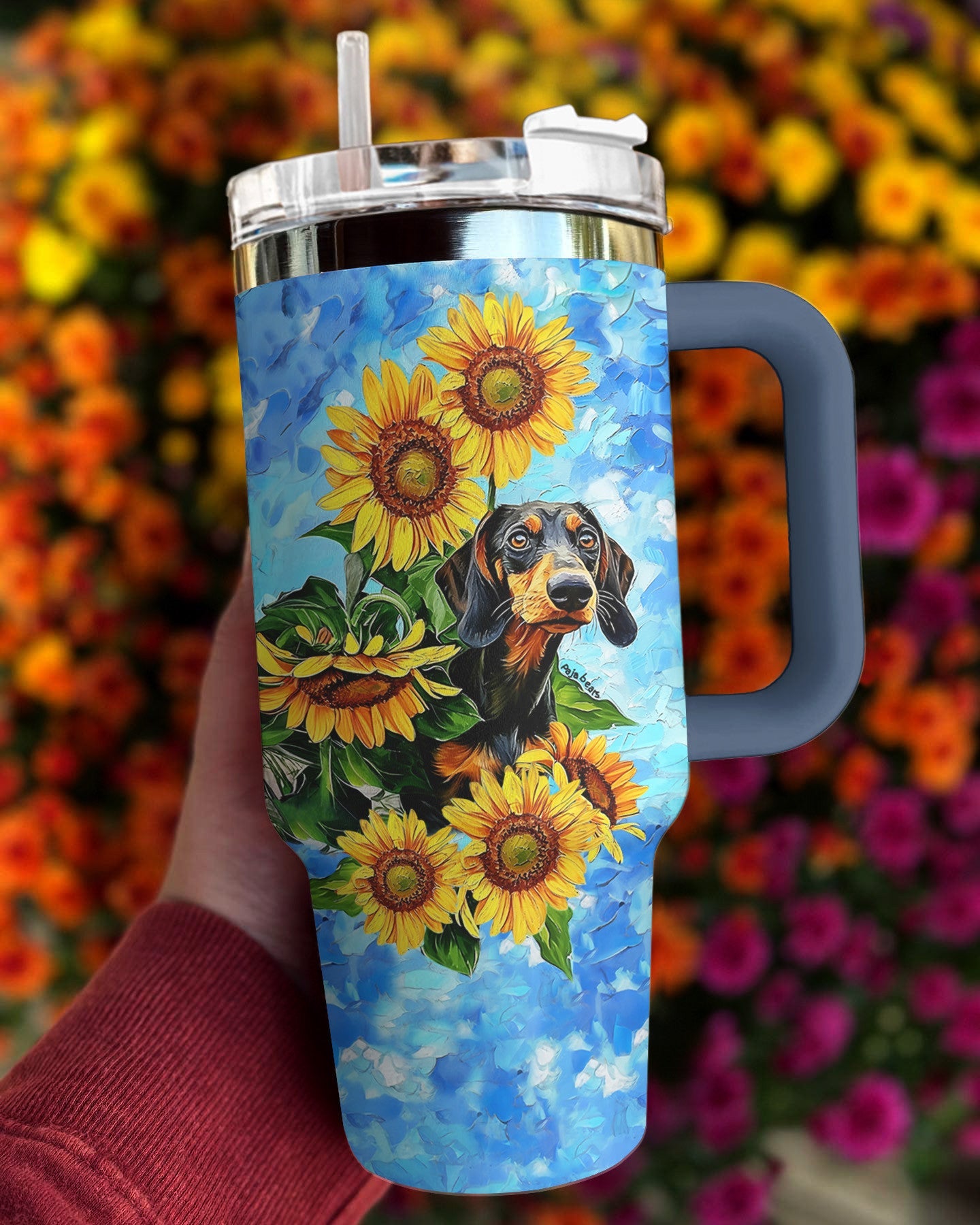 Dachshund 40 Oz Shineful™ Tumbler Sunflower Sky Mn8 Navy 40Oz