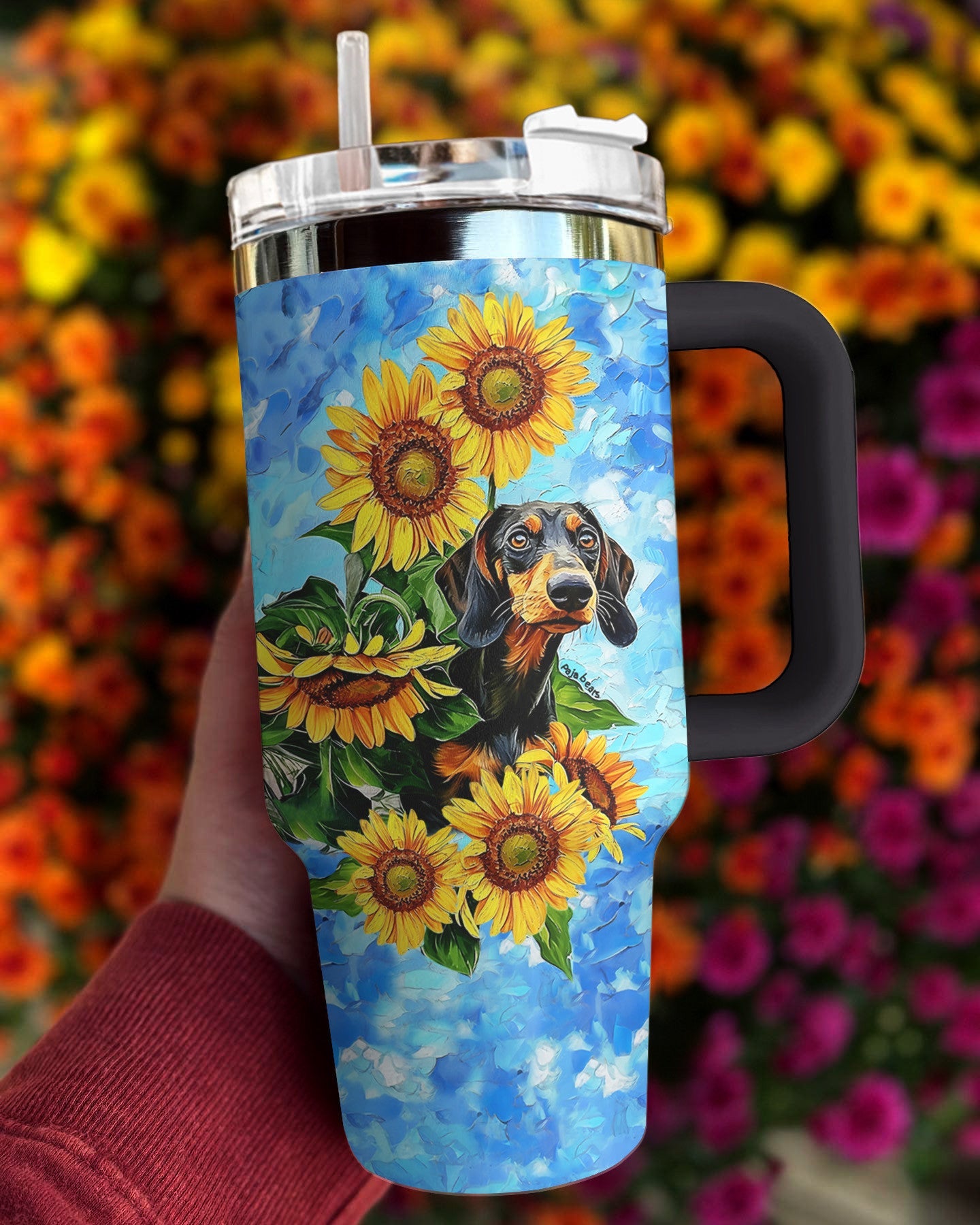 Dachshund 40 Oz Shineful™ Tumbler Sunflower Sky Mn8 Black 40Oz