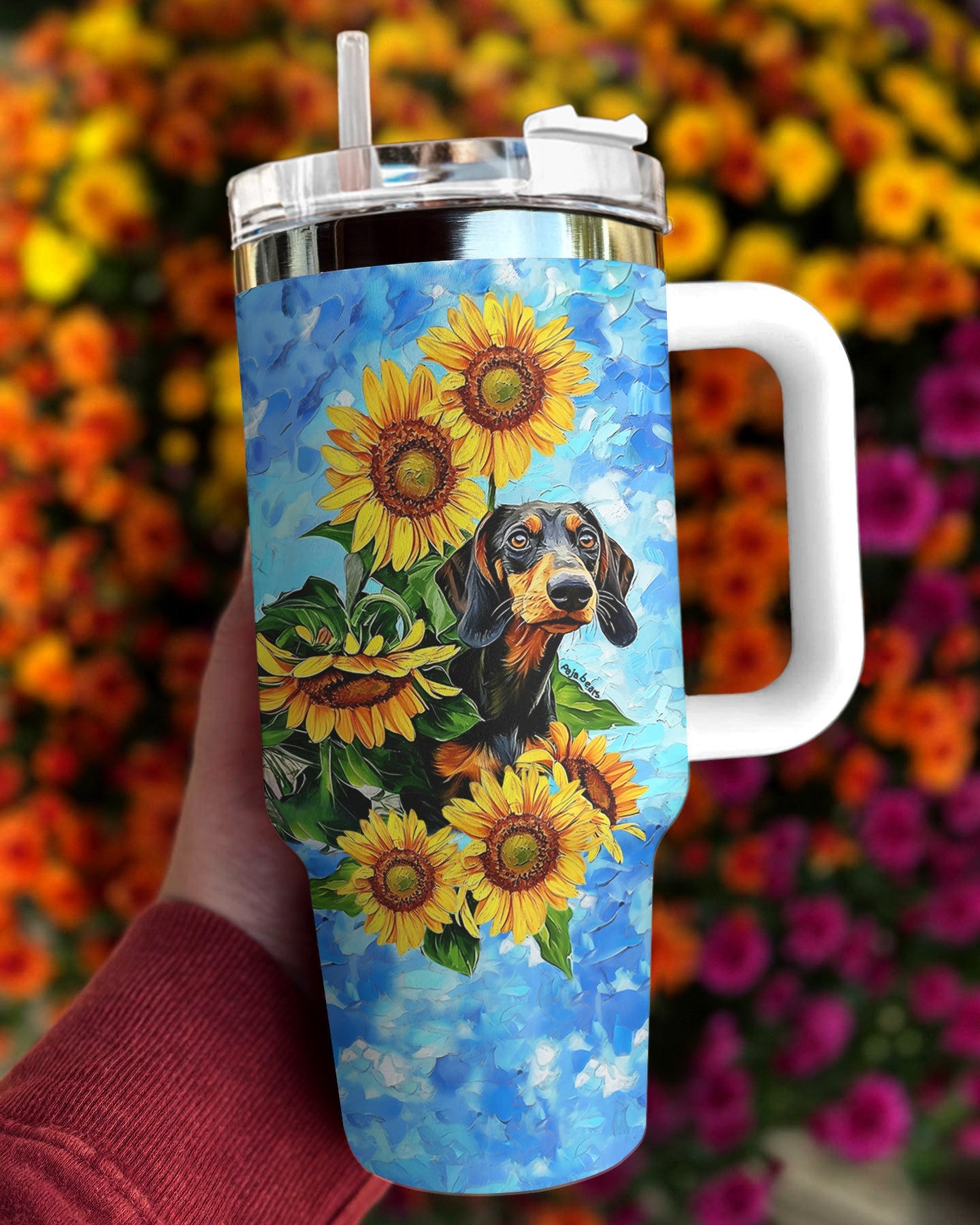 Dachshund 40 Oz Shineful™ Tumbler Sunflower Sky Mn8 White 40Oz