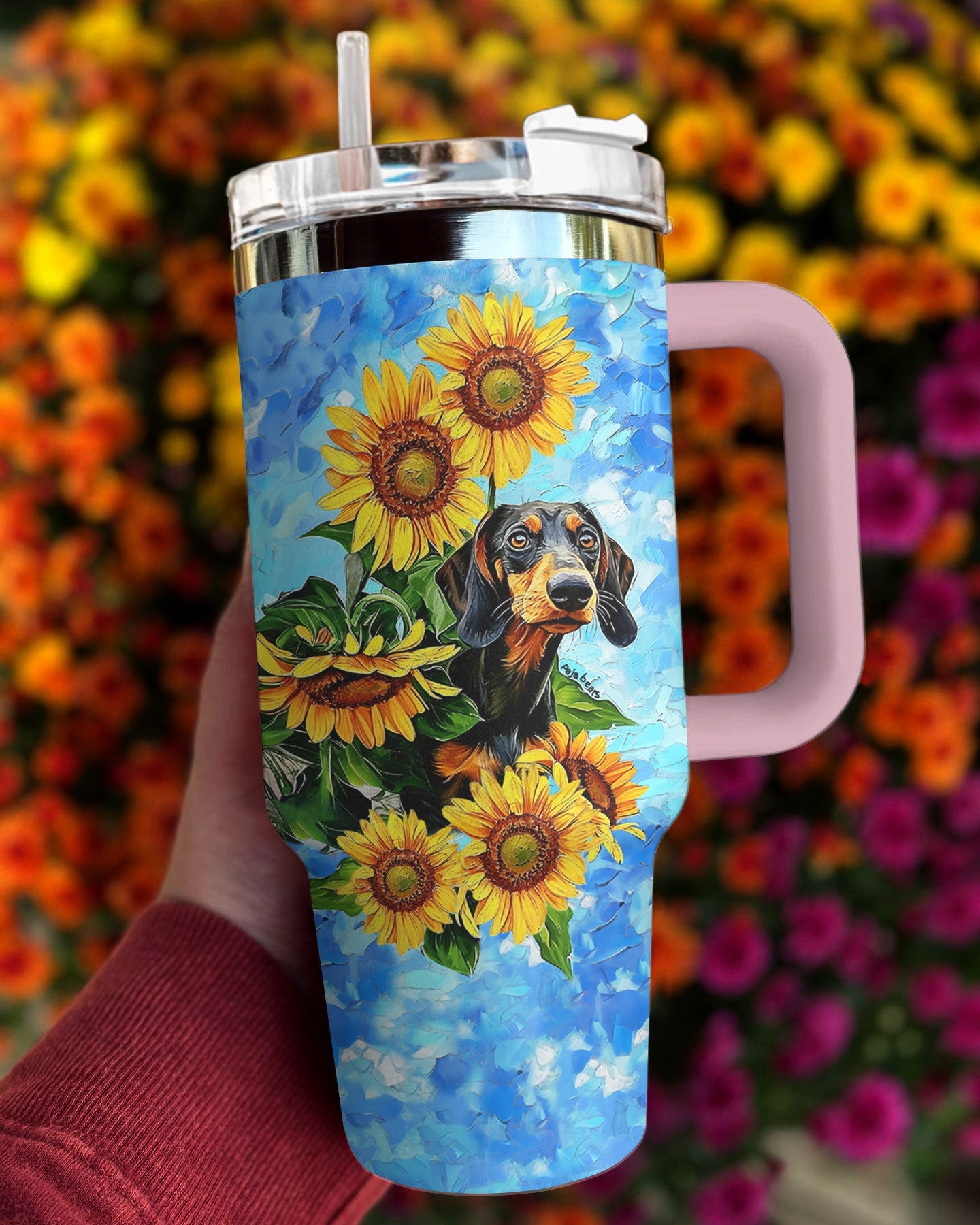 Dachshund 40 Oz Shineful™ Tumbler Sunflower Sky Mn8 Pink 40Oz