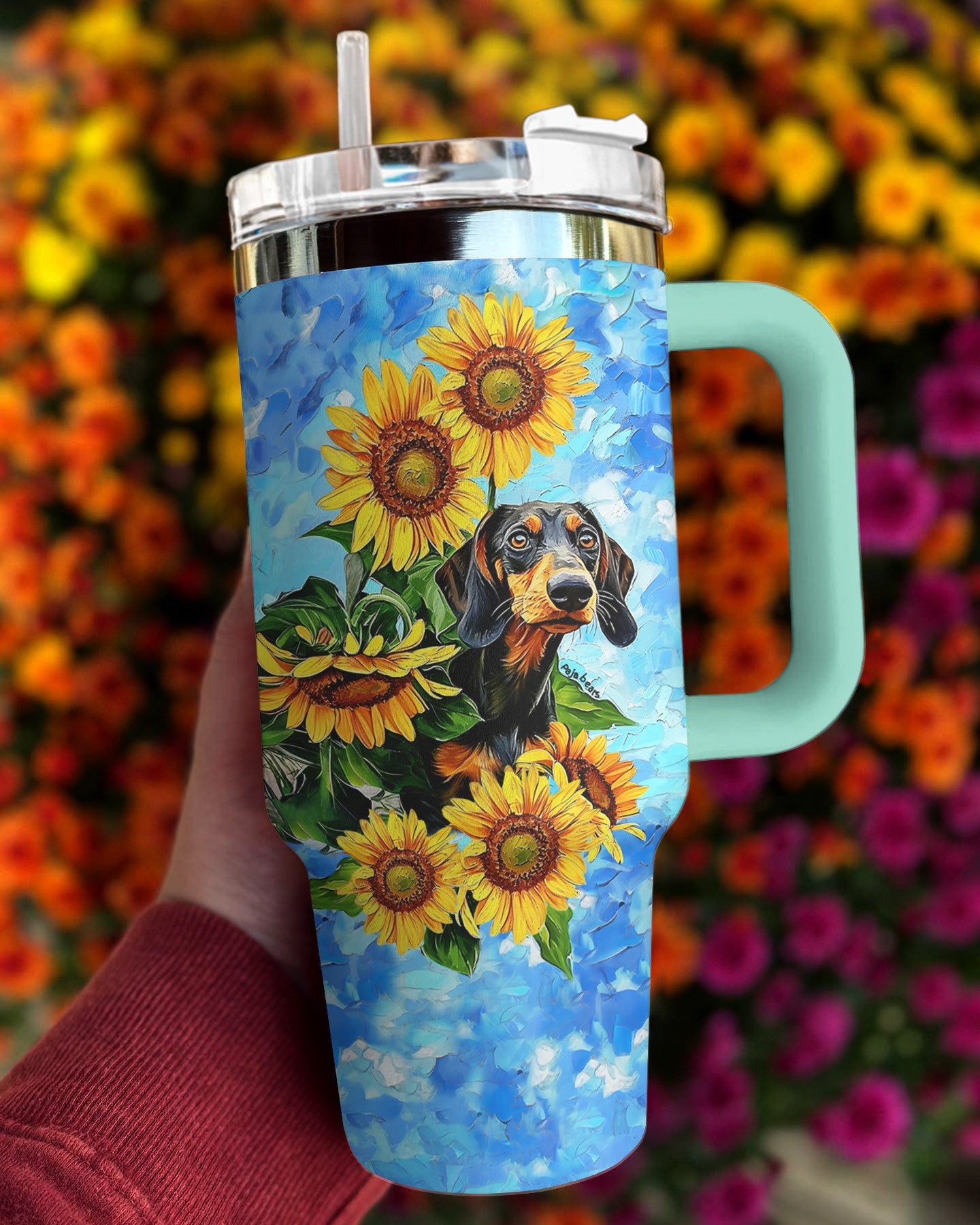 Dachshund 40 Oz Shineful™ Tumbler Sunflower Sky Mn8 Turquoise Blue 40Oz