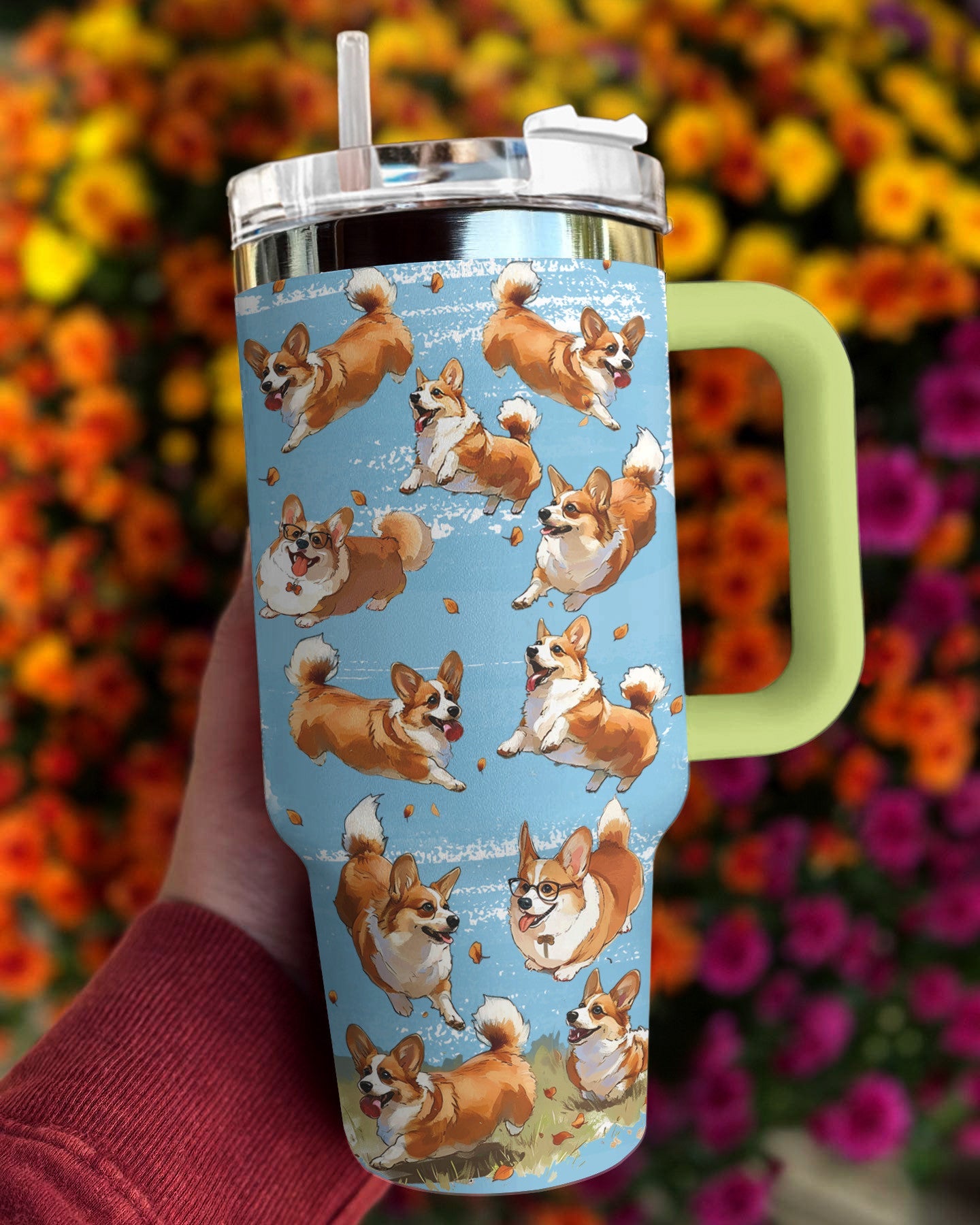 Corgi 40 Oz Shineful™ Tumbler Dynamic Corgis Mn8 Green 40Oz