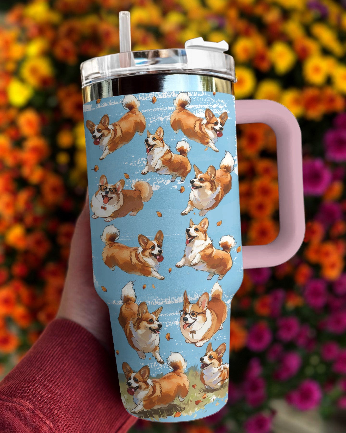 Corgi 40 Oz Shineful™ Tumbler Dynamic Corgis Mn8 Pink 40Oz