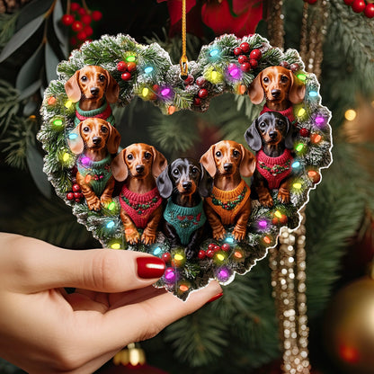 Shineful 2D Acrylic Ornament Dachshund Holiday Heart Glow