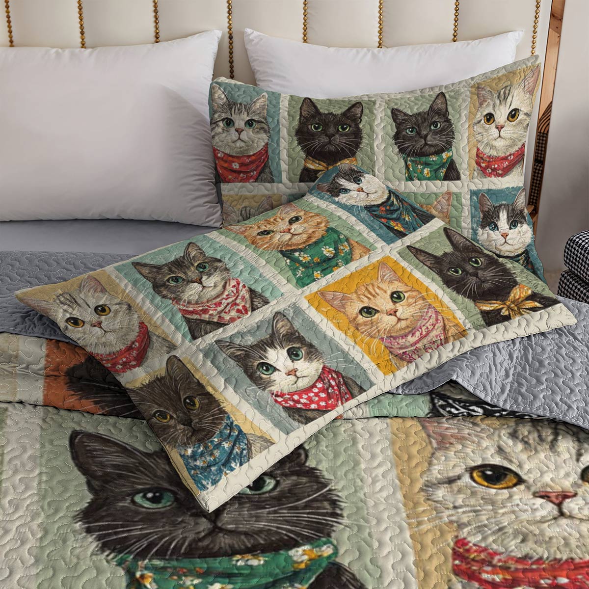 Shineful All Season Quilt 3-Piece Set Feline Faces