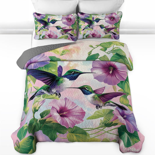 Shineful All Season Quilt 3-teiliges Set mit Kolibri-Blumenmuster