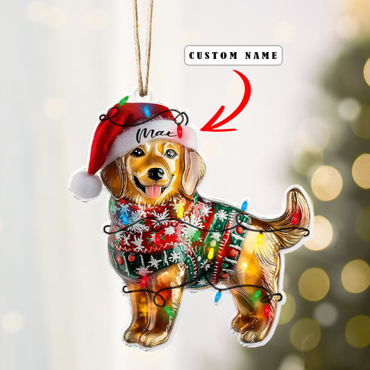 Glänzendes 2D-Ornament aus Acryl – Golden Retriever Weihnachten 