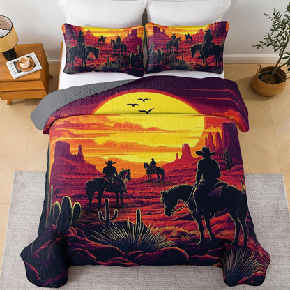 Shineful All Season Quilt 3-Piece Set -  Cowboy Sunset Wild West