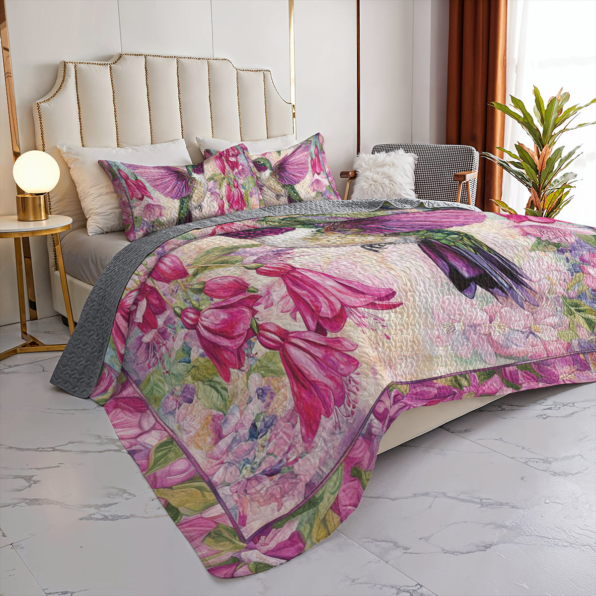 Shineful All Season Quilt 3-Piece Set Hummingbird Blossom