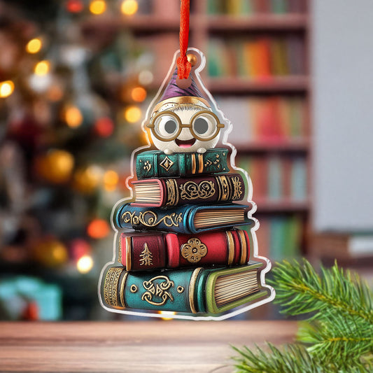 Glänzendes 2D-Acryl-Ornament – ​​Fröhlicher Bücherwurm