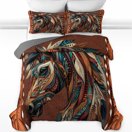 Shineful All Season Quilt 3-Piece Set Tribal Horse Majesty