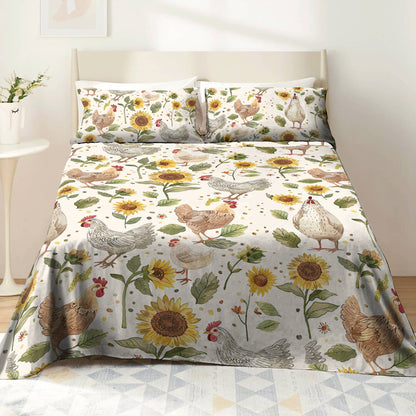 Shineful 4-Piece Bed Sheet Set Sunflower Chickens