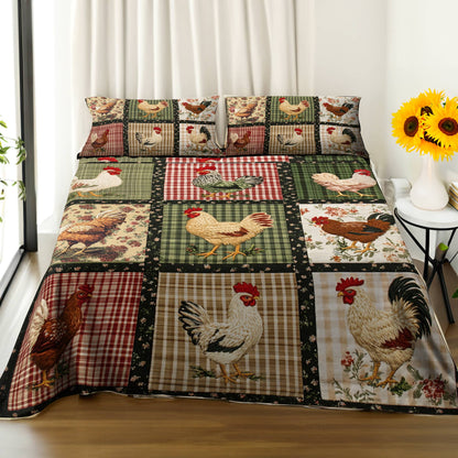 Shineful 4-Piece Bed Sheet Set Vintage Chicken Flowers