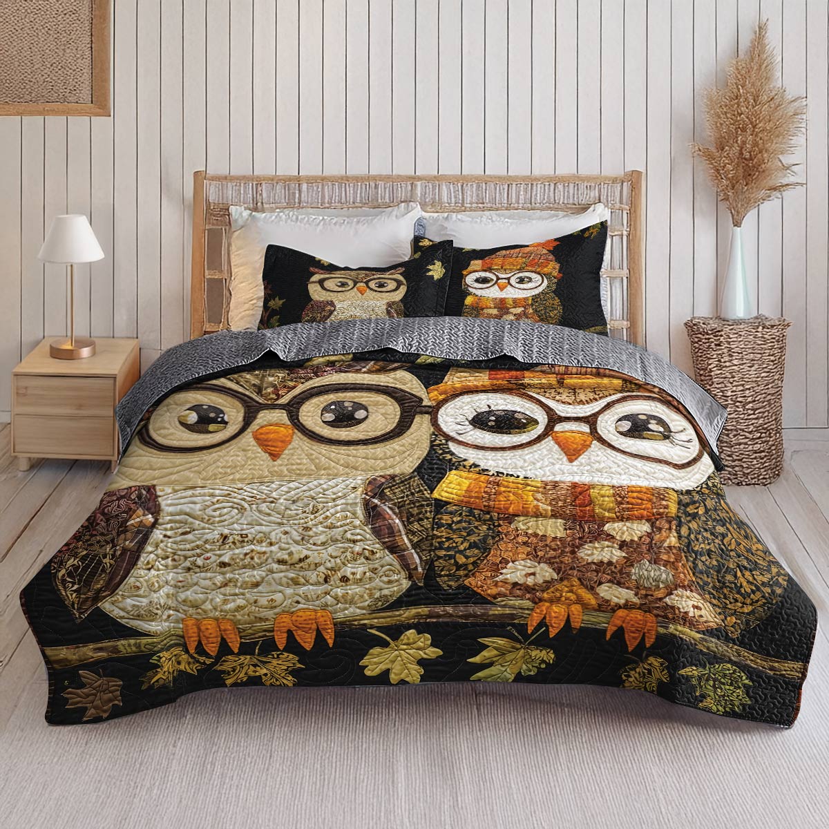 Shineful All Season Quilt 3-Piece Set - Autumn Owl Harmony