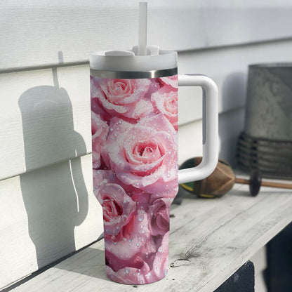 Shineful Glossy Tumbler Pink Roses With Crystal Dew